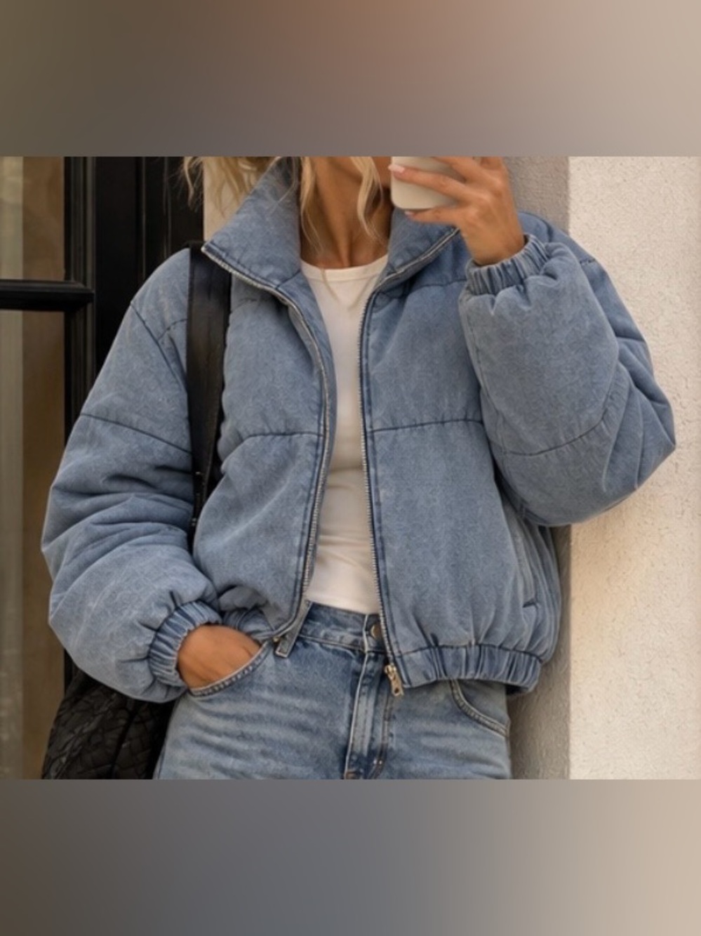 Angel Kiss Denim Puffer Jacket Blue L Y2K Acid Wash Oversized Streetwear